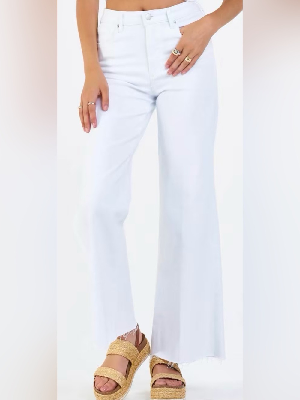 Dear John Fiona White Wide Leg Destructed Hem Jeans NWT 27